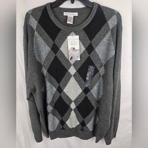 NWT Geoffrey Beene Gray Argyle Men's Long Sleeve Sweater Sz XXL